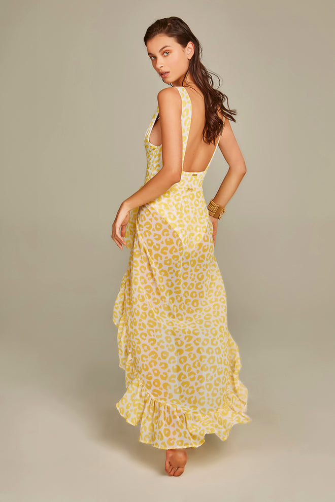 Ruffled Skirt Yellow Leopard