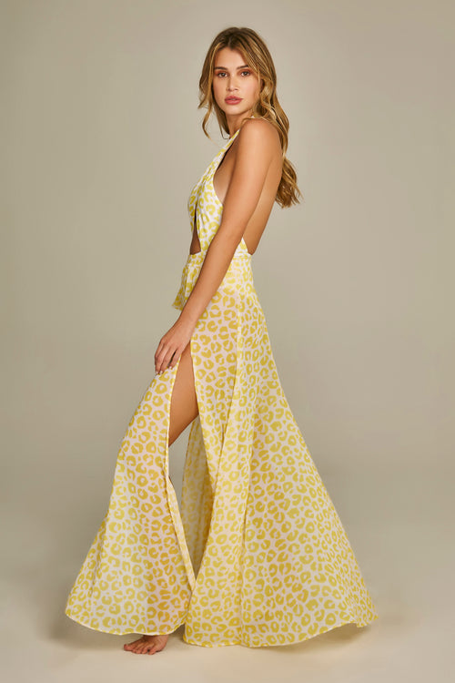Fendas Maxi Skirt Yellow Leopard