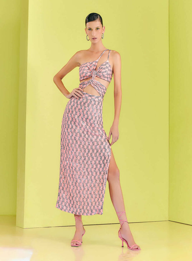 Vestido Corpo Vazado Paete