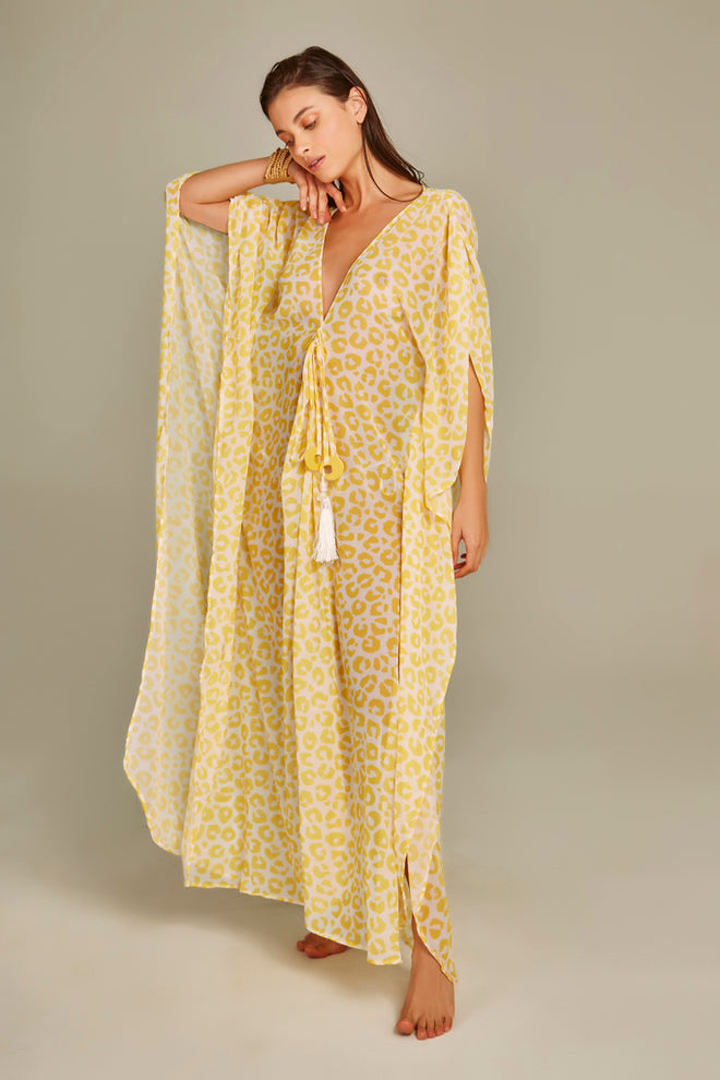 Santorini Kaftan Yellow Leopard