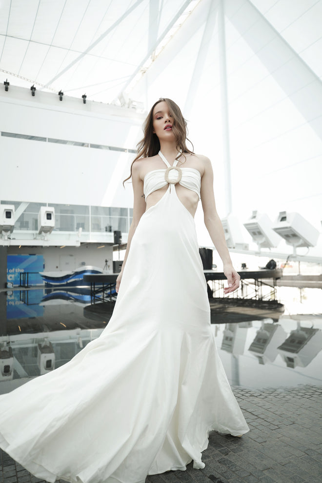 Long Dress Off Shell with Belt Detail