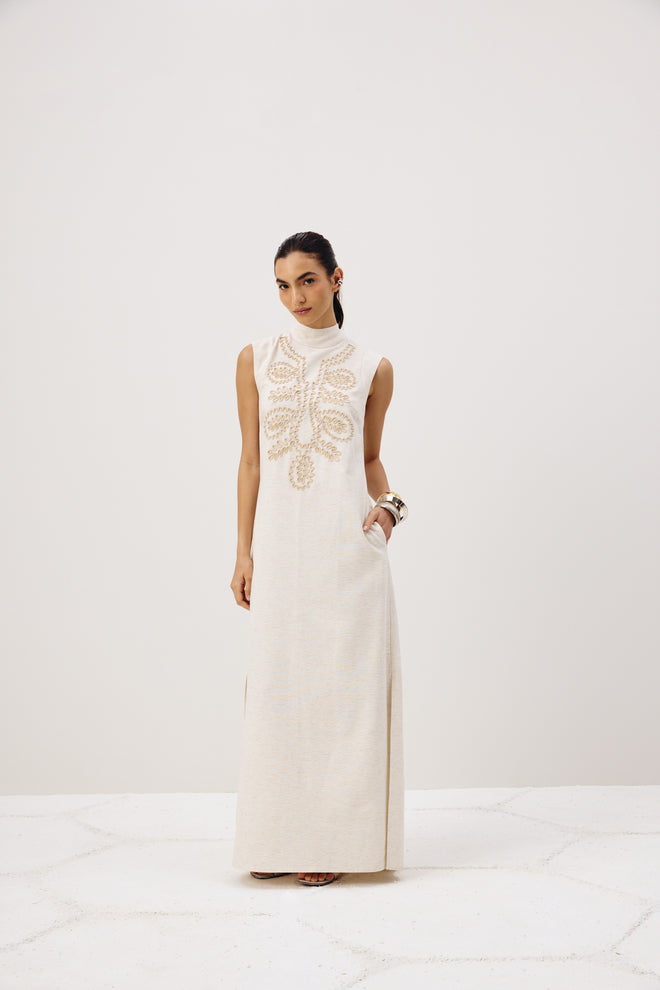 High Neck Embroidered Dress