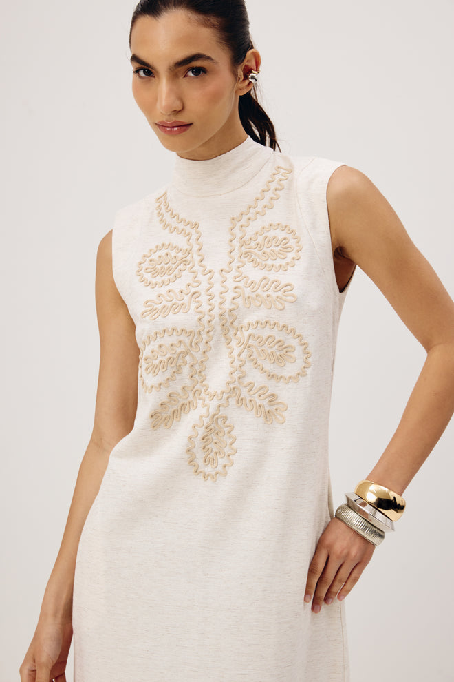 High Neck Embroidered Dress