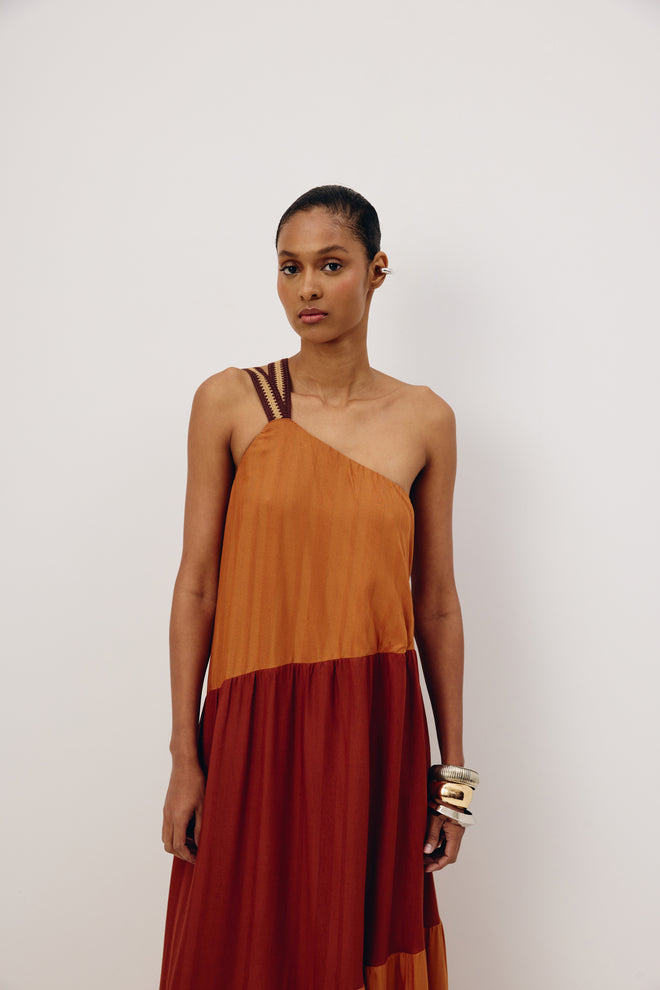 Bicolor Dress W Crochet Strap