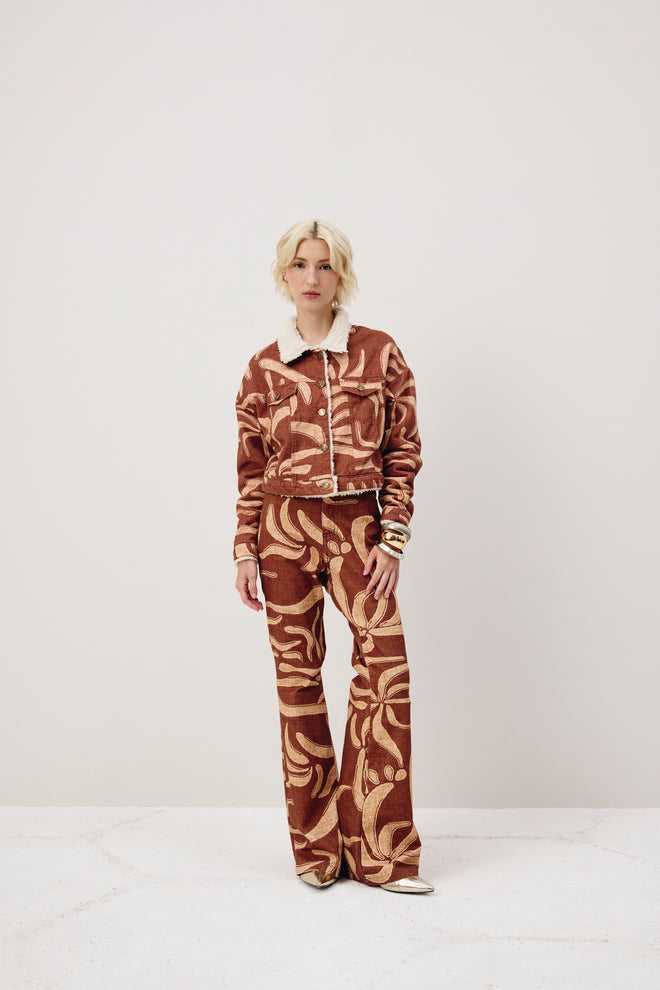 Printed Wideleg Denim Pants