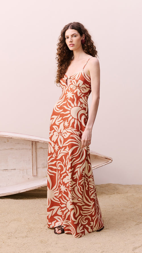 Special Tip Printed Long Dress - Green