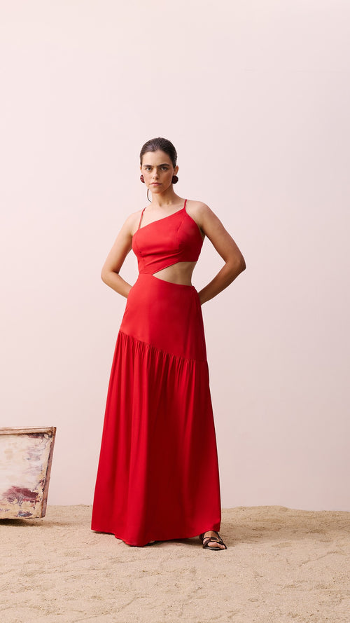 Asymmetrical Neckline Dress - Yellow