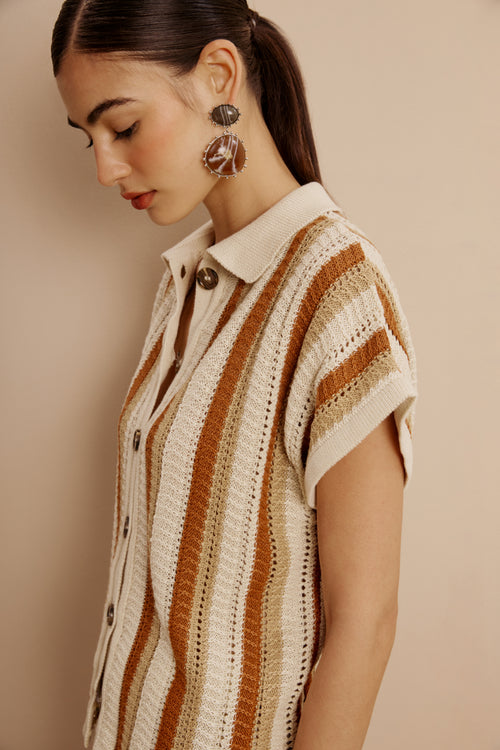 Knit Fabric Stripped Shirt