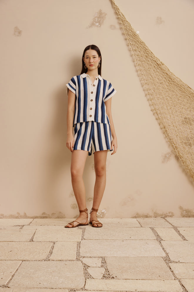 Stripped Knit Fabric Shorts