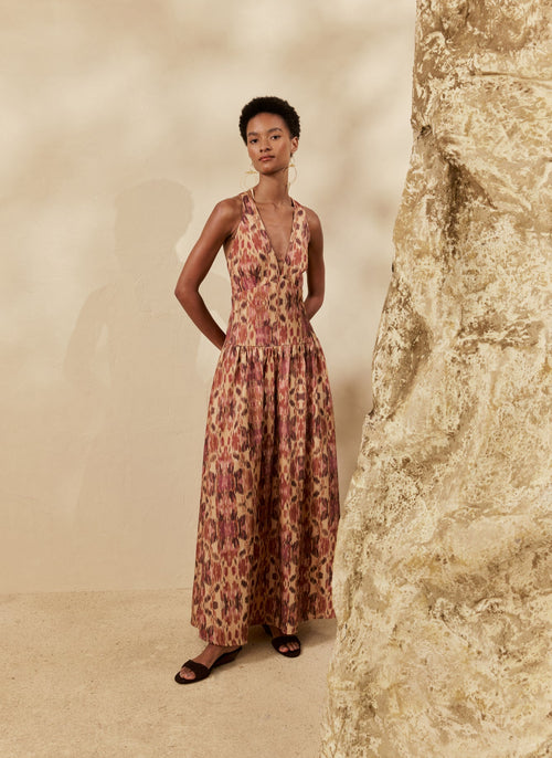 PRINTED HALTER LONG DRESS