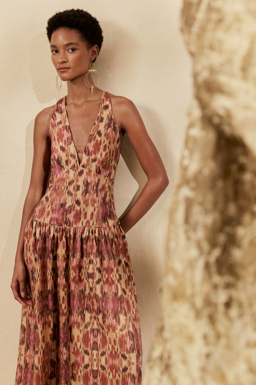 PRINTED HALTER LONG DRESS