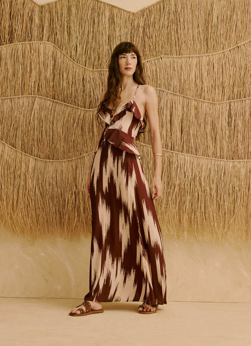 RUFFLED NECKLINE LONG DRESS