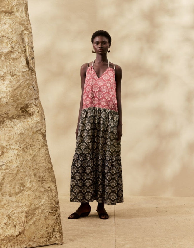 MIXED PRINT LONG DRESS