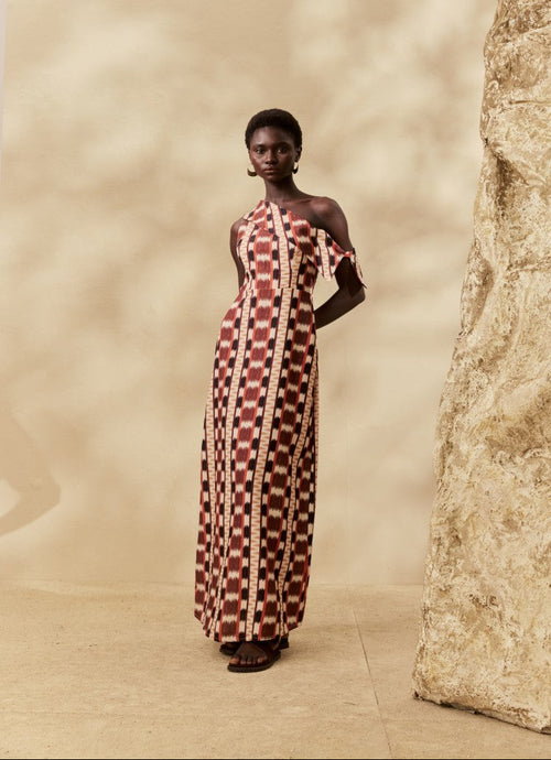 PRINTED DRESS W/ UNIQUE COLLAR