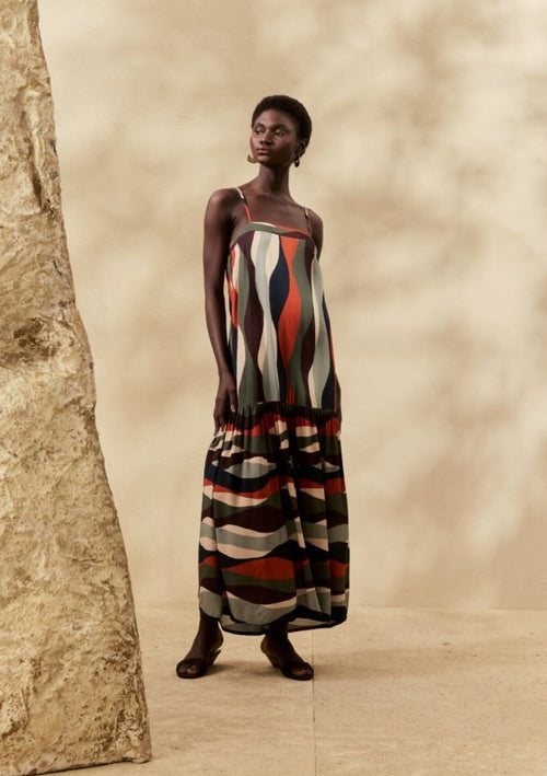 PRINTED MIDI DRESS WITH STRAPS