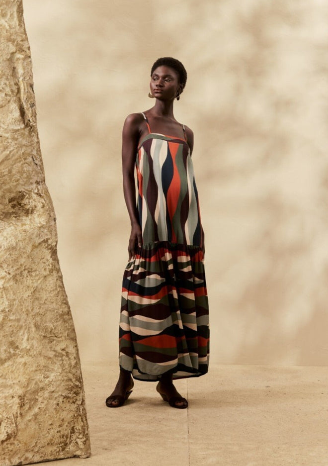 PRINTED MIDI DRESS WITH STRAPS