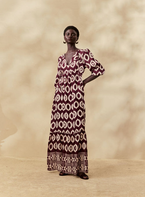 PRINTED LONG DRESS WITH TASSEL