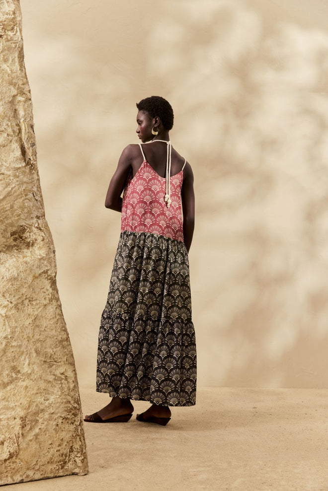MIXED PRINT LONG DRESS