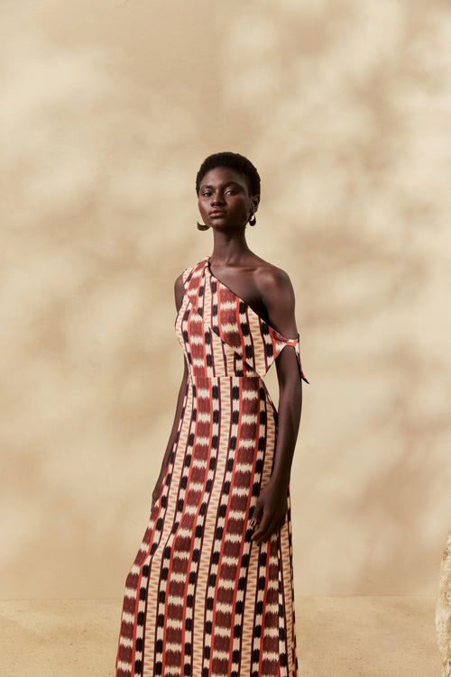 PRINTED DRESS W/ UNIQUE COLLAR