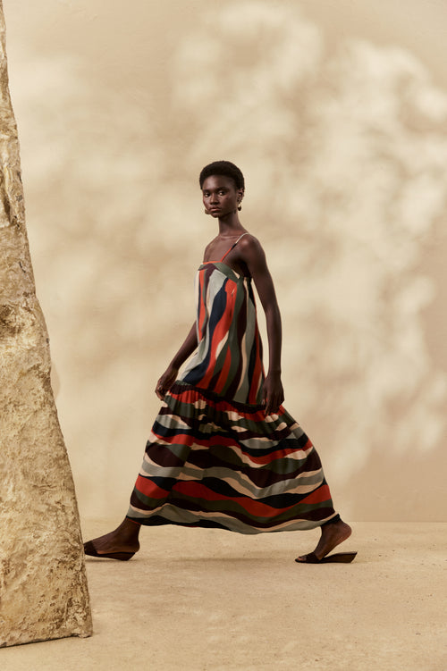 PRINTED MIDI DRESS WITH STRAPS