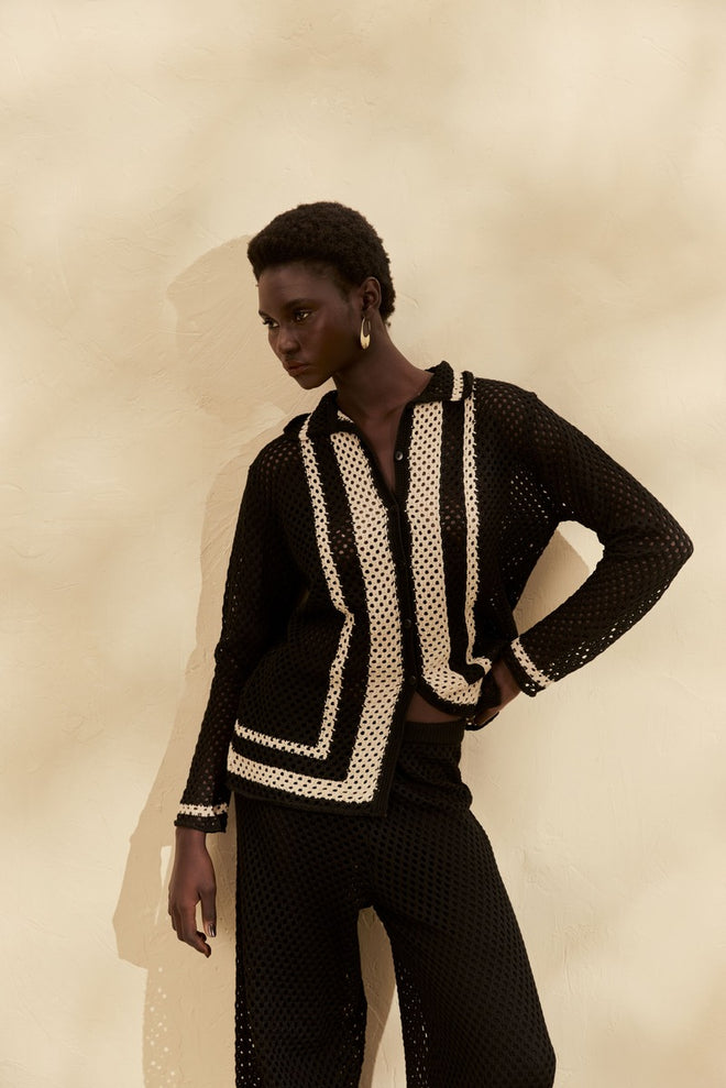 STRIPED KNITTED FABRIC SHIRT