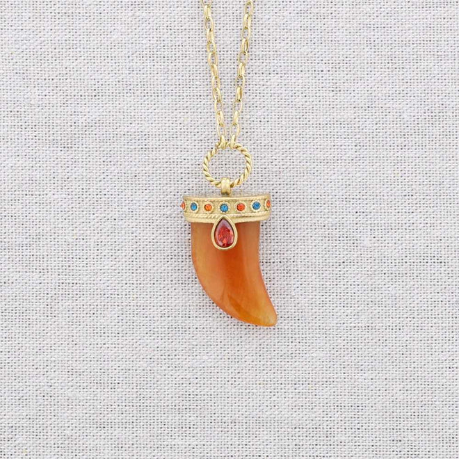 Horn Pendant Necklace W Stone
