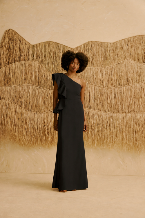 LONG PLAIN DRESS RUFFLE DETAIL