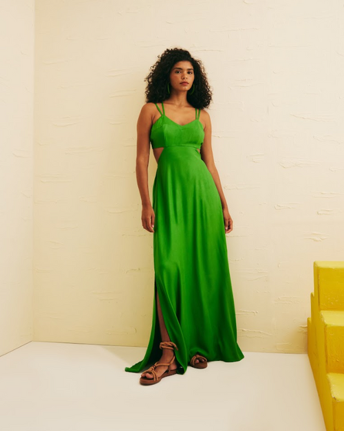 Thin Strapped Long Green Dress