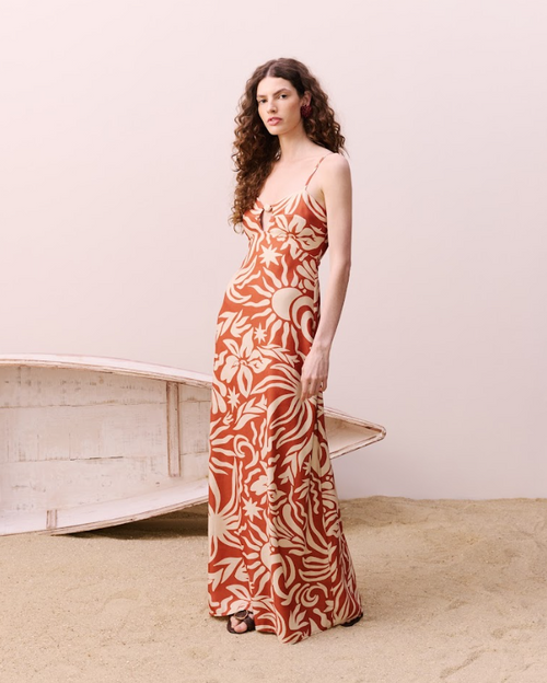 Special Tip Printed Long Dress - Green