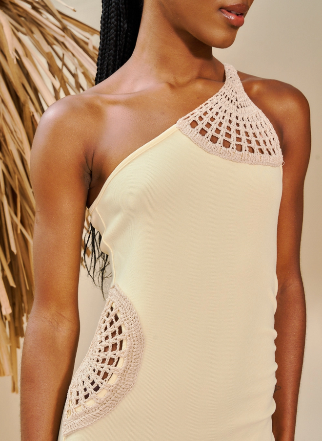 Ribbed One Shoulder Midi - Black
