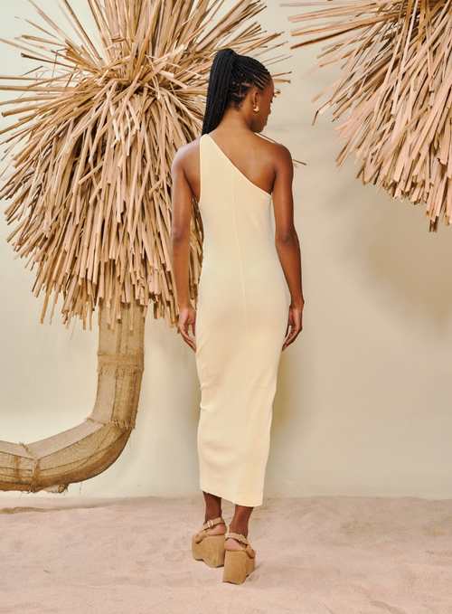 Ribbed One Shoulder Midi - Black