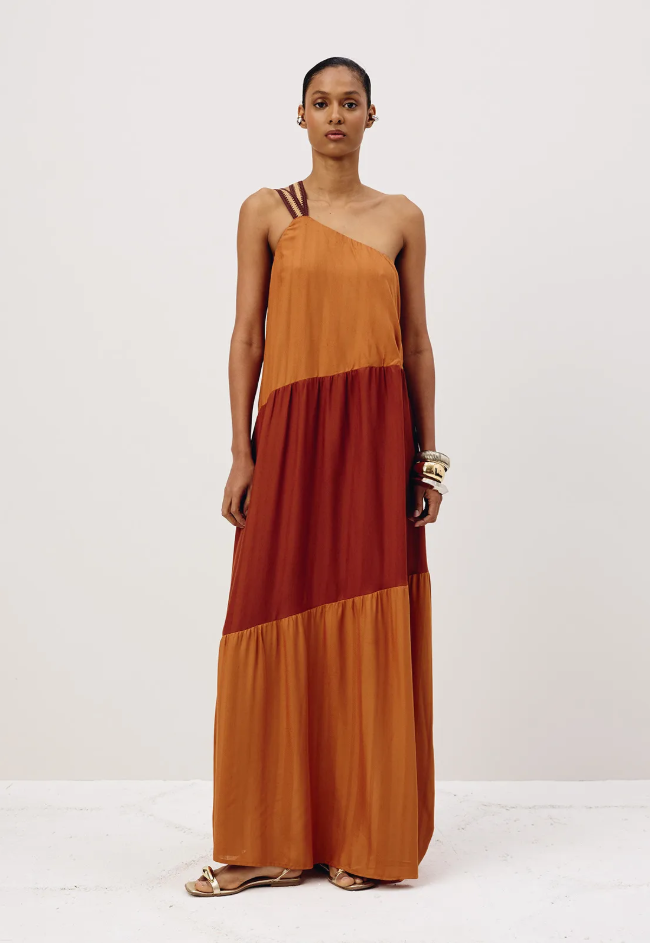 Bicolor Dress W Crochet Strap