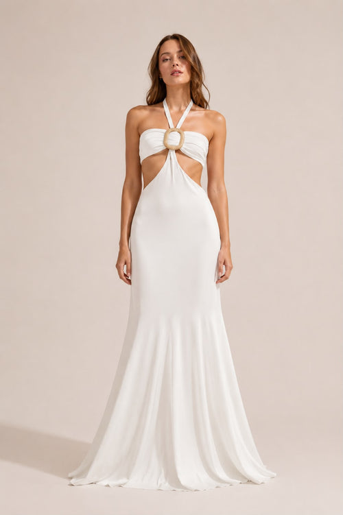 Long Dress Off Shell with Belt Detail