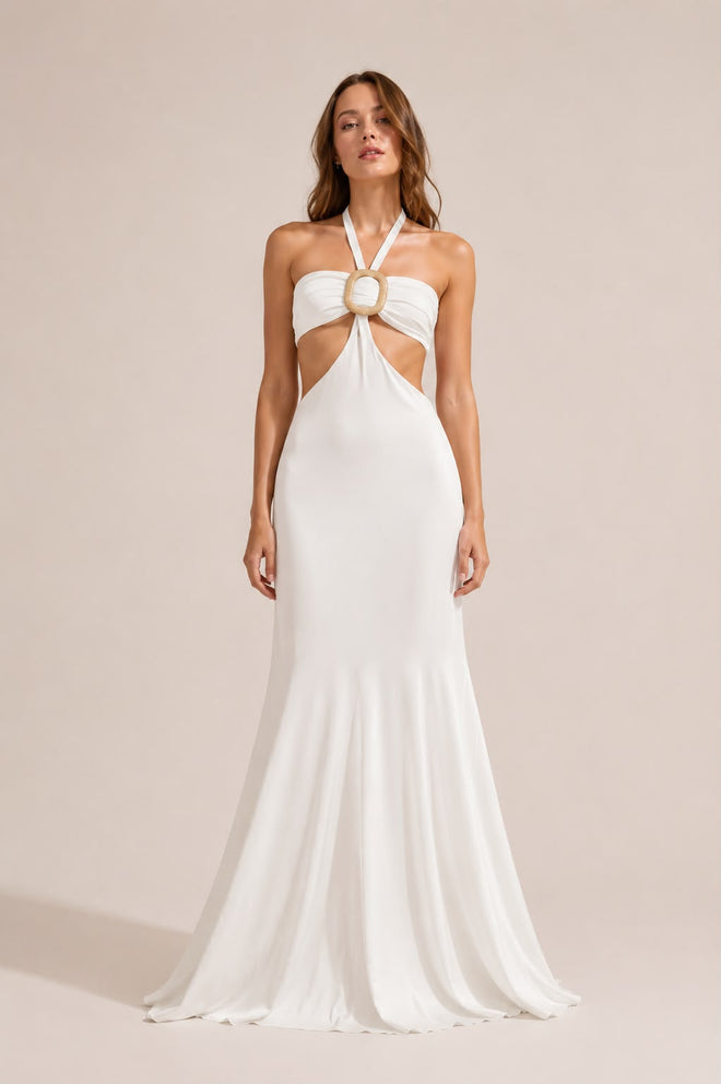 Long Dress Off Shell with Belt Detail