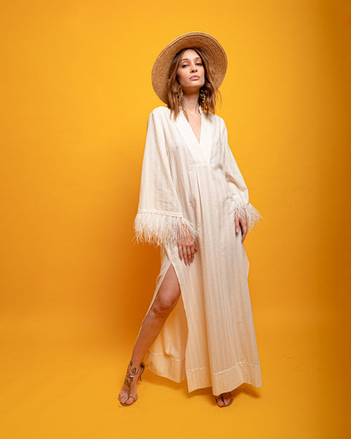 Cotton Dress with Feathers on the sleeves