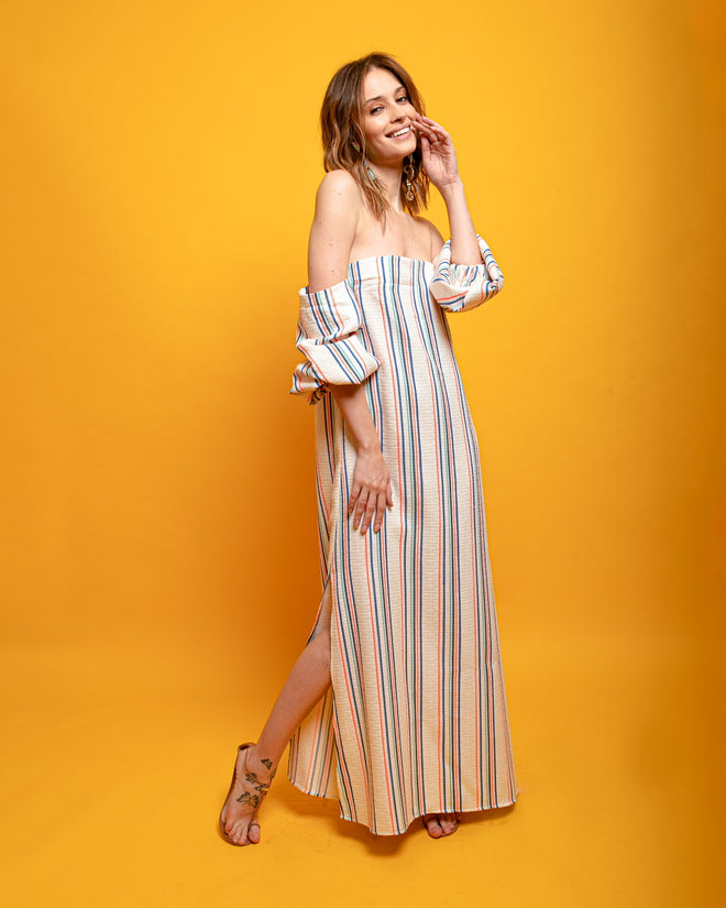 Strapless Cotton Dress with Long Sleeves