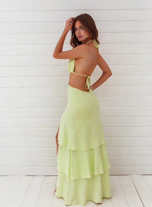 Long Dress Fenda Verde Maca
