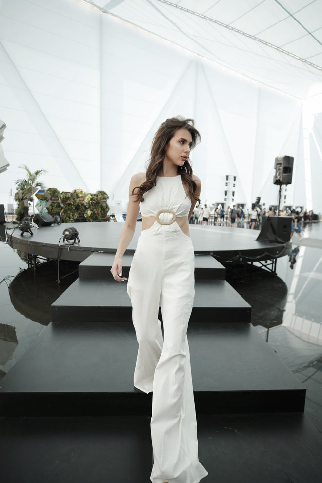 Jumpsuit with Belt Detail White